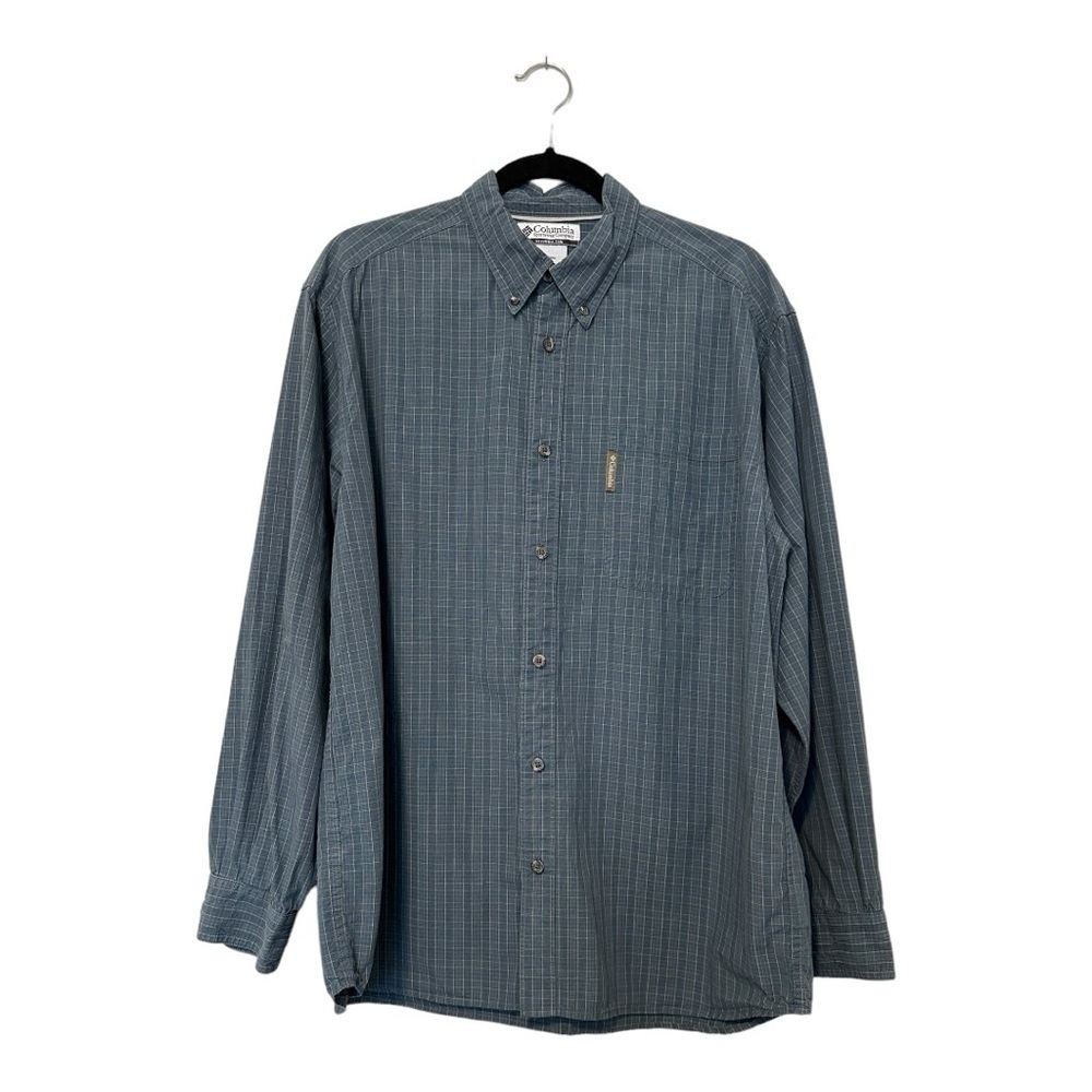 Columbia Men Plaid Button Down Shirt Long Sleeve Blue Check Hiking Outdoor - Lrg